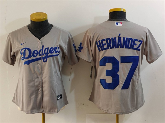 Women's Los Angeles Dodgers #37 Teoscar Hernández Grey Stitched Jersey(Run Small) Women's Los Angeles Dodgers #37 Teoscar Hernández Grey Stitched Jersey(Run Small)